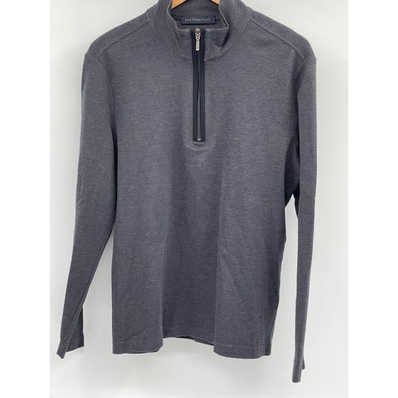 Hathaway 1/4 Zip Shirt Sweater Men Medium Gray Long Sleeve High Neck‎ - Picture 1 of 11